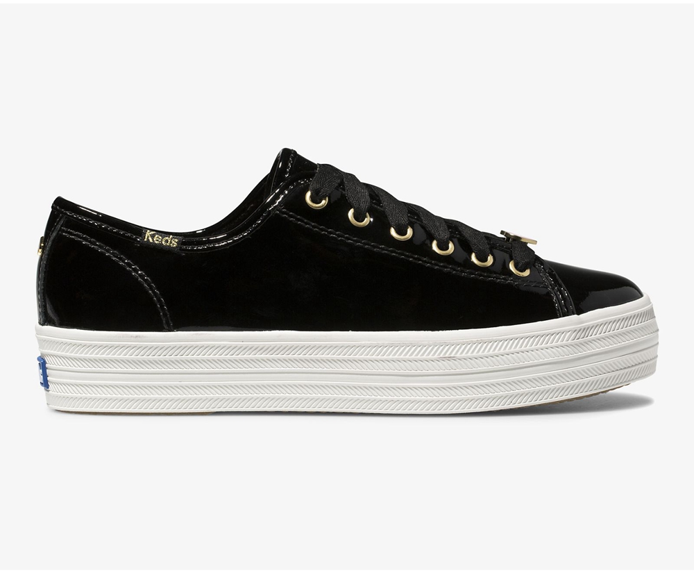 Keds Womens Sneakers Black - Kate Spade new york Triple Kick Patent Leather - 386FWHDXG